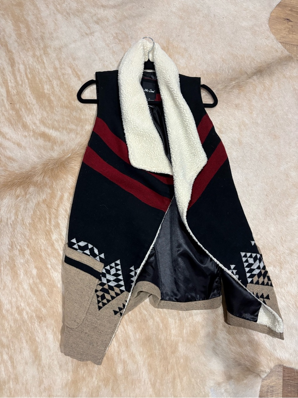 Me Jane Black & Red Sherpa-Lined Vest